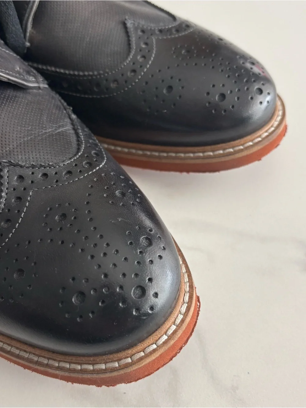 Gordon Rush Black Brogue Wingtip Oxfords with Brown Sole 10.5